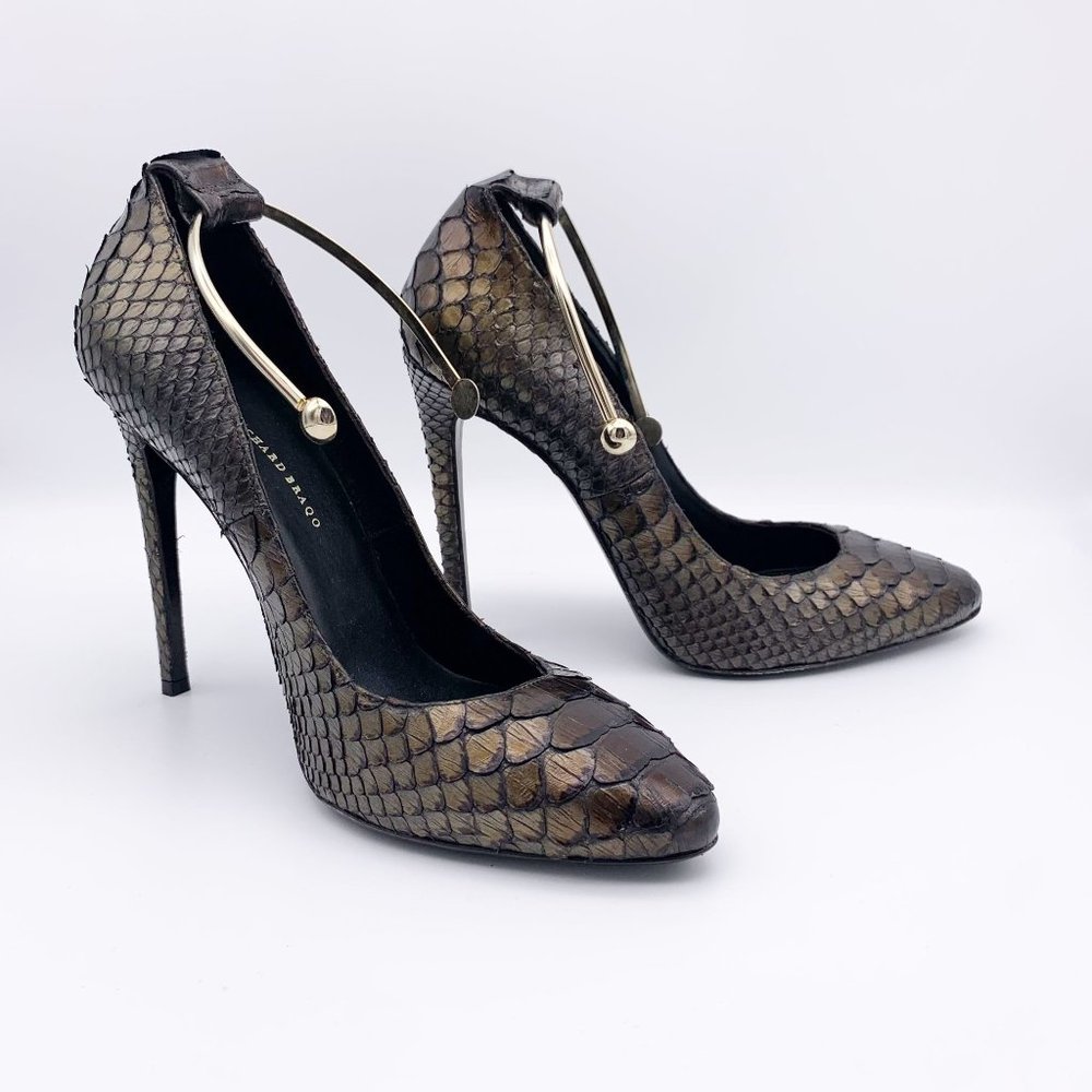 Stunning Richard Braqo Designer Heels Pumps Bronze Scales Gold Ankle 40 / 10